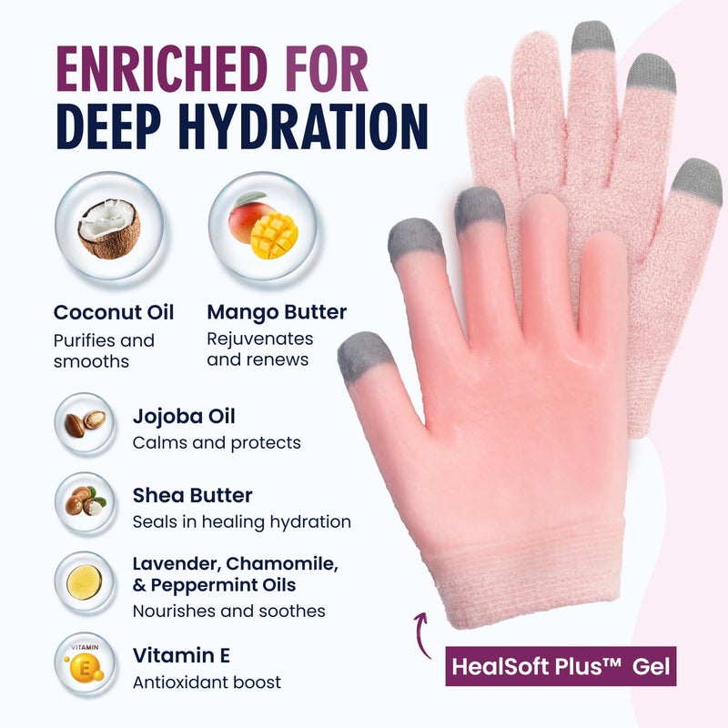 Dr. Frederick's Original Dr. Frederickâ€™s Original Moisturizing Gel Gloves â€“ Deep Moisturizing and Fast Relief for Dry Hands â€“ Touchscreen-Friendly â€“ Mango Butter, Shea Butter, Jojoba, & Coconut Oil - Plush Pink - Image 3