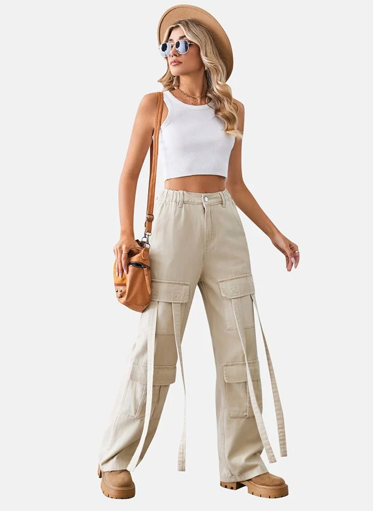 يونيكي Beige Regular Fit Mid Rise Plain Cargo Pant