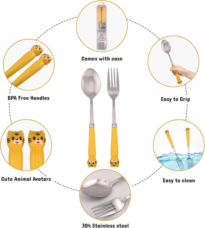 BrainGiggles 4-Piece Stainless Steel BPA Free Kids Cutlery Set with Case – Includes Spoon, Fork and Case for Lunch Box, Picnic or Travel | Children Tableware with Portable Case (Yellow) - Image 3