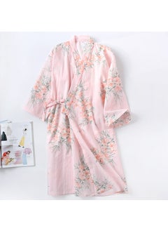 Japanese Cotton Kimono Robe Light Spring Summer Womens Sleepwear Big Pink Flower