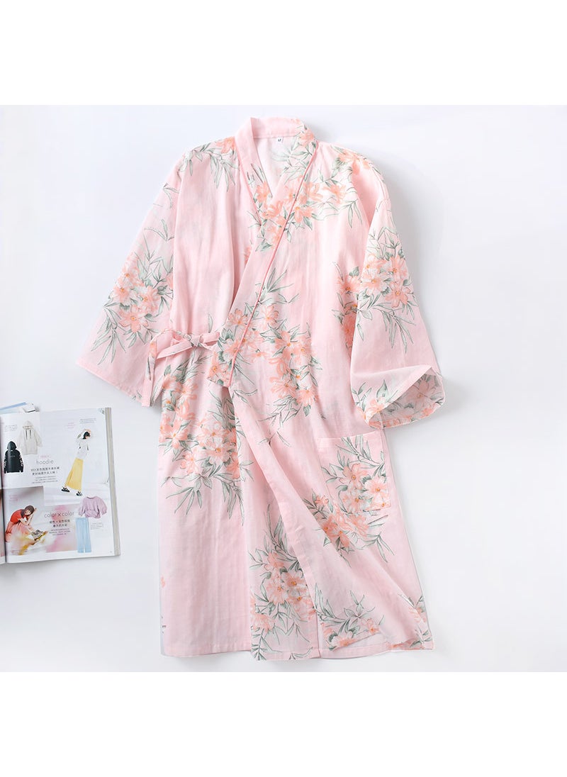 Generic - Japanese Cotton Kimono Robe Light Spring Summer Womens Sleepwear Big Pink Flower - Image 1