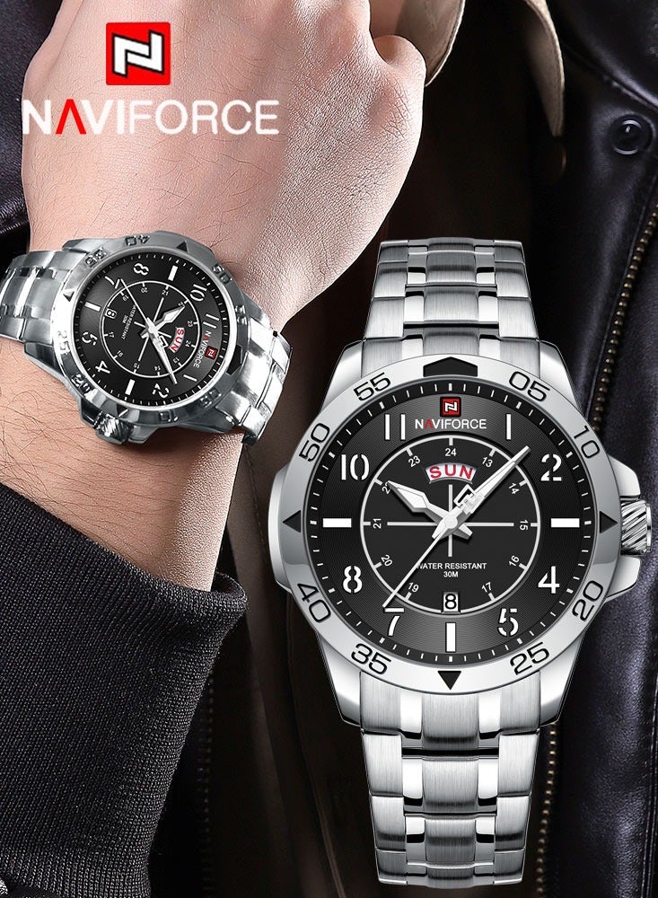 نافيفورس ساعة NAVIFORCE للرجال كاجوال كوارتز مقاومة للماء حتى عمق 3ATM من الفولاذ المقاوم للصدأ ساعات رجالية تعرض اليوم والتاريخ - Image 1