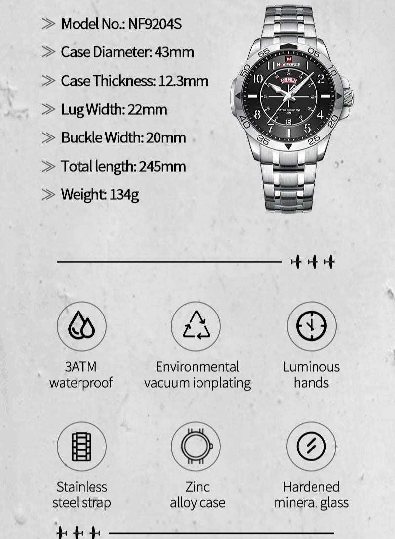 نافيفورس ساعة NAVIFORCE للرجال كاجوال كوارتز مقاومة للماء حتى عمق 3ATM من الفولاذ المقاوم للصدأ ساعات رجالية تعرض اليوم والتاريخ - Image 4