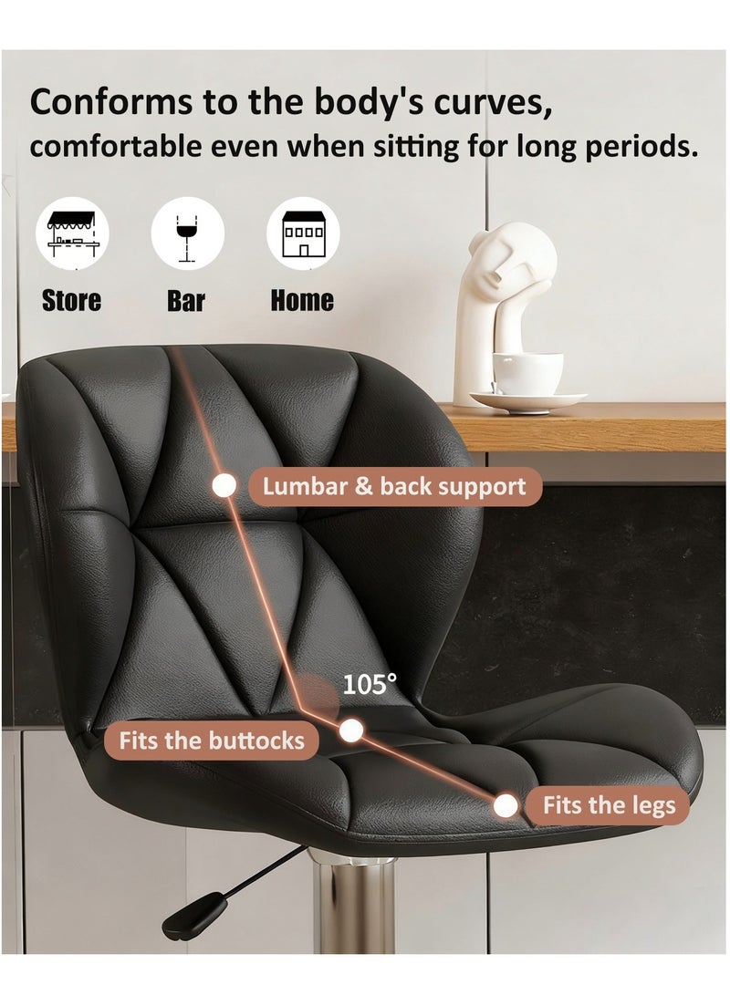 YY-Recheer Adjustable Swivel Bar Stool, Kitchen Swivel Chair with Footrest and Backrest, PU Leather Counter Stool for Dining Room, Bar - Image 4