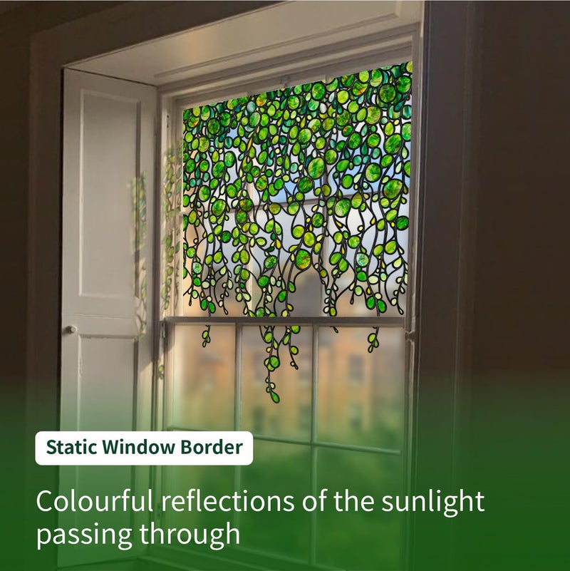 ChicSkin Original Hand Drawn Faux Stained Glass Window Hanging Clingsï¼ŒDouble Sided See Through Green Window Film Floral for Living Room,Glass Front Door,Green Pearl Vine 31.5"X53.15" - Image 5