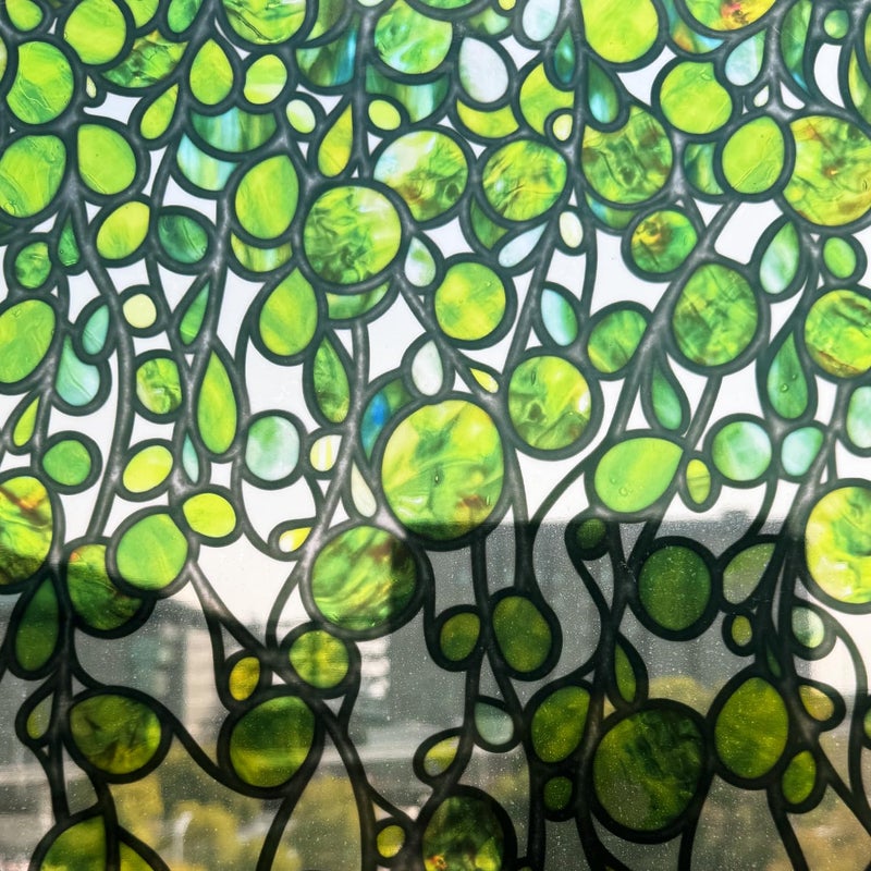 ChicSkin Original Hand Drawn Faux Stained Glass Window Hanging Clingsï¼ŒDouble Sided See Through Green Window Film Floral for Living Room,Glass Front Door,Green Pearl Vine 31.5"X53.15" - Image 3