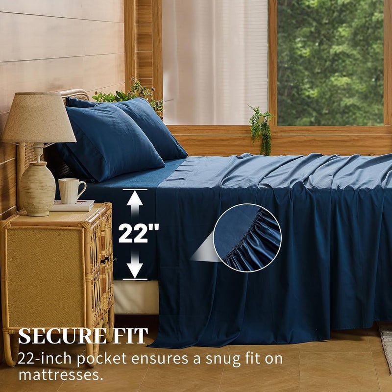 Bedlifes Deep Pocket Sheets 18-24 Inch, Queen Size Egyptian Cotton 1000 Thread Count, 4-Piece - Fits Extra Thick Mattresses, Cooling & Breathable (Navy) - Image 4