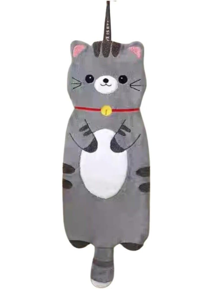 منشفة يد معلقة أنيقة ولطيفة بتصميم حيوانات كرتونية، مصنوعة من قماش ناعم ماص، منشفة تجفيف مزخرفة للمطبخ والحمام، مزودة بحلقة للاستخدام المنزلي، طولها 80 سم (قطة). - Image 3