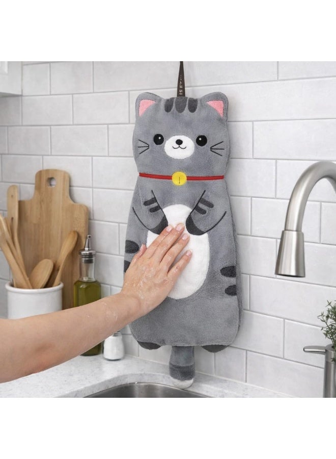 منشفة يد معلقة أنيقة ولطيفة بتصميم حيوانات كرتونية، مصنوعة من قماش ناعم ماص، منشفة تجفيف مزخرفة للمطبخ والحمام، مزودة بحلقة للاستخدام المنزلي، طولها 80 سم (قطة). - Image 5