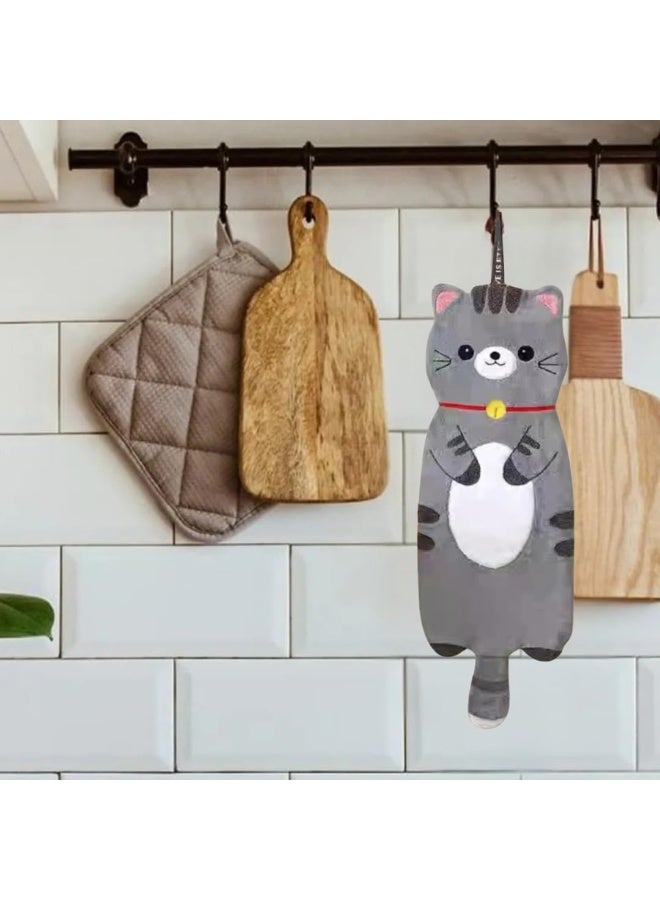 منشفة يد معلقة أنيقة ولطيفة بتصميم حيوانات كرتونية، مصنوعة من قماش ناعم ماص، منشفة تجفيف مزخرفة للمطبخ والحمام، مزودة بحلقة للاستخدام المنزلي، طولها 80 سم (قطة). - Image 4