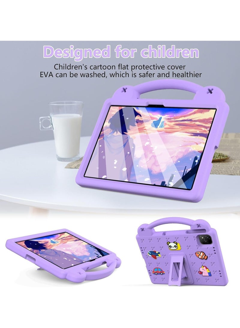 Kids Case Compatible with Infinix Xpad 11 inch (2024) X1101, 【Kids Friendly】 DIY Cute Cartoon Stickers Lightweight EVA Shockproof Handle Stand Protective Cover (Purple) - Image 3
