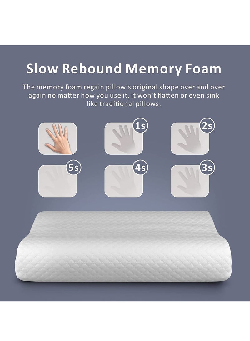Memory Foam Pillow 60x38x10cm, Neck Designed Sleeping Pillow, Strong Neck Support Contour Bed Pillow Suitable for Side Sleepers,Washable Pillow Cover, White - Image 5