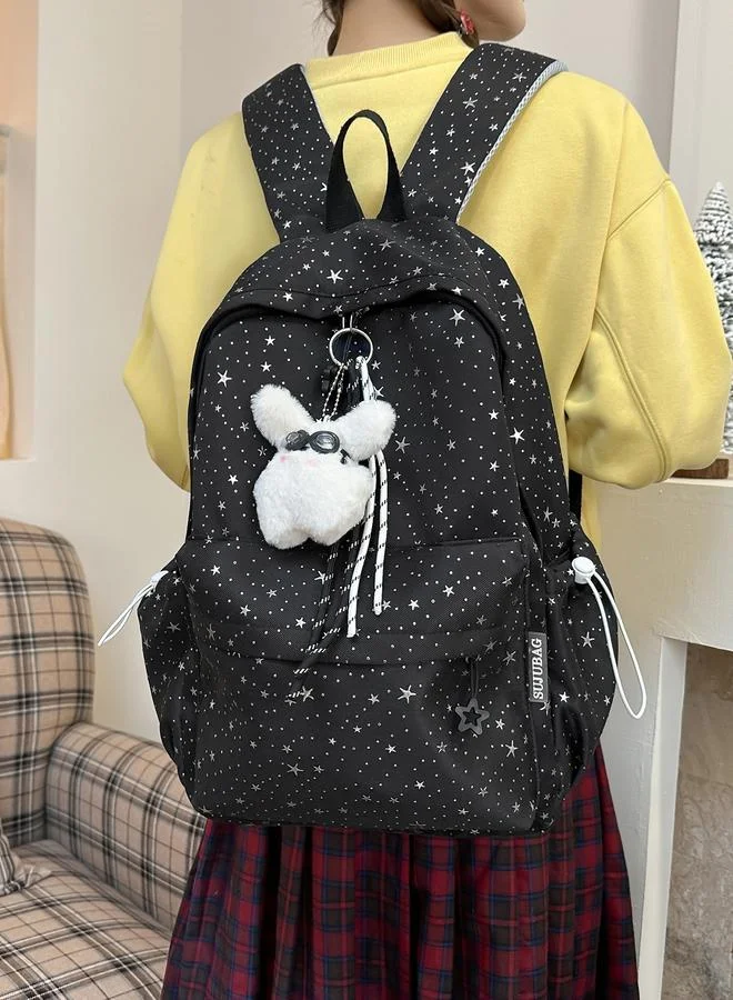 Take Two Black Star Print Nylon Backpack