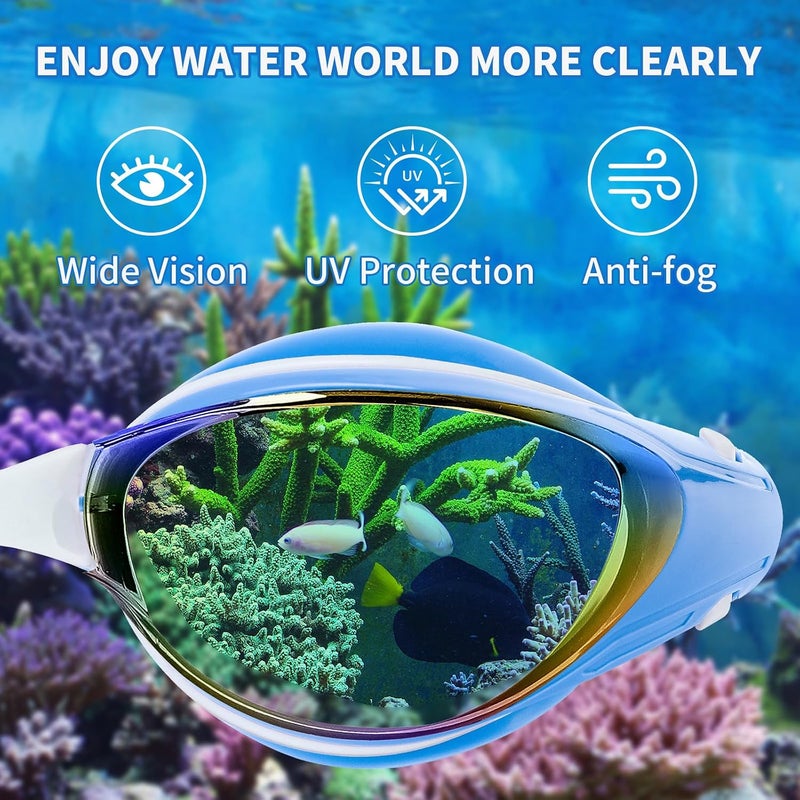 Wave Nearsighted Swim Goggles, Shortsighted Optical Swimming Goggles No Leaking Anti Fog UV Protection for Adult Men Women - Image 3