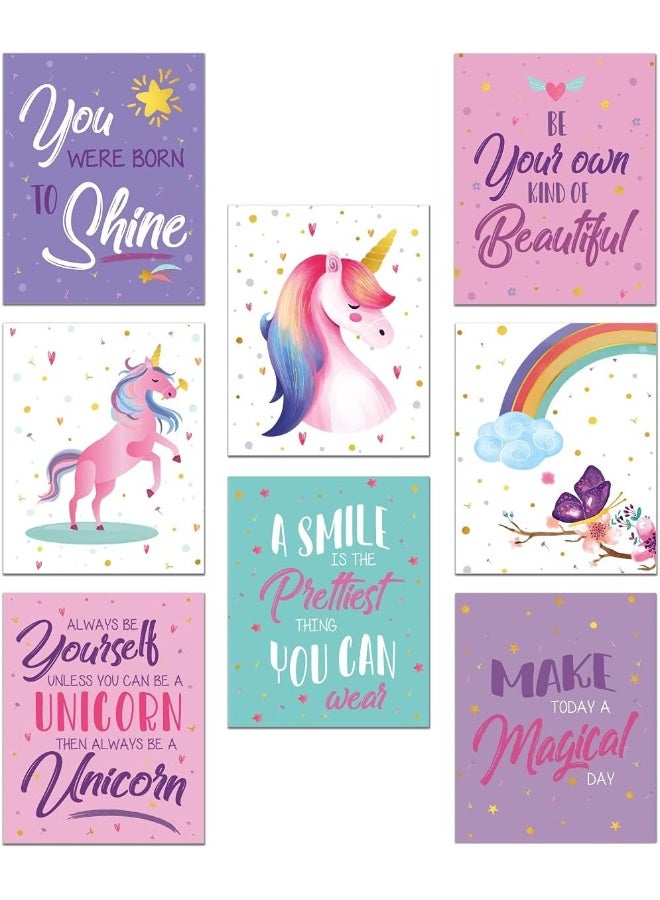 Throwback Traits Unicorn Posters For Girls Room Decor - Set Of 8 Prints 8X10" - Image 1
