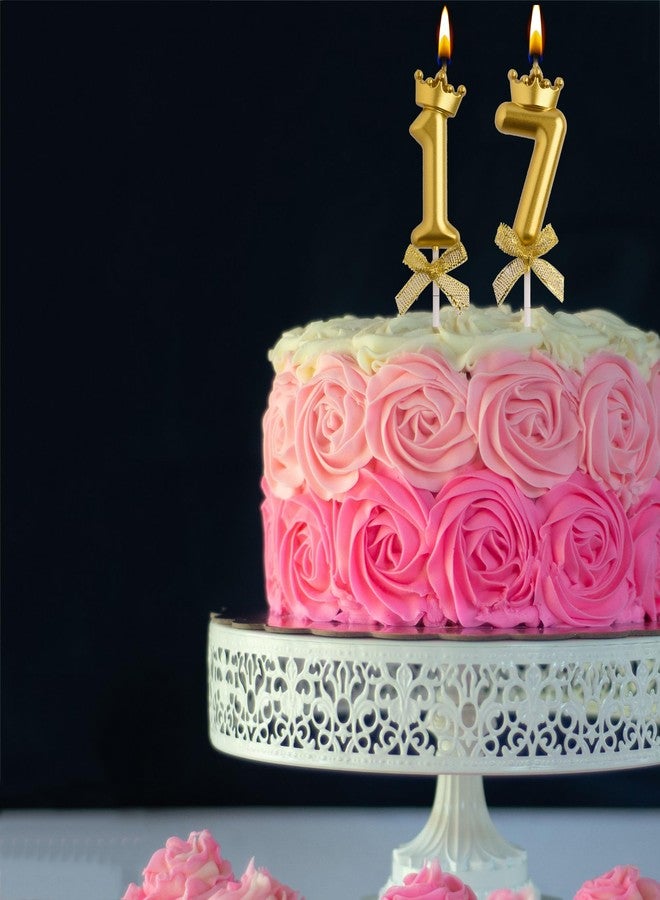 AOOLADA 17th Birthday Candles, Gold 3D Number 17 Happy Birthday Candle with Crown, Cake Topper Decorations - Image 4
