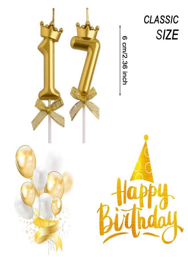 AOOLADA 17th Birthday Candles, Gold 3D Number 17 Happy Birthday Candle with Crown, Cake Topper Decorations - Image 2