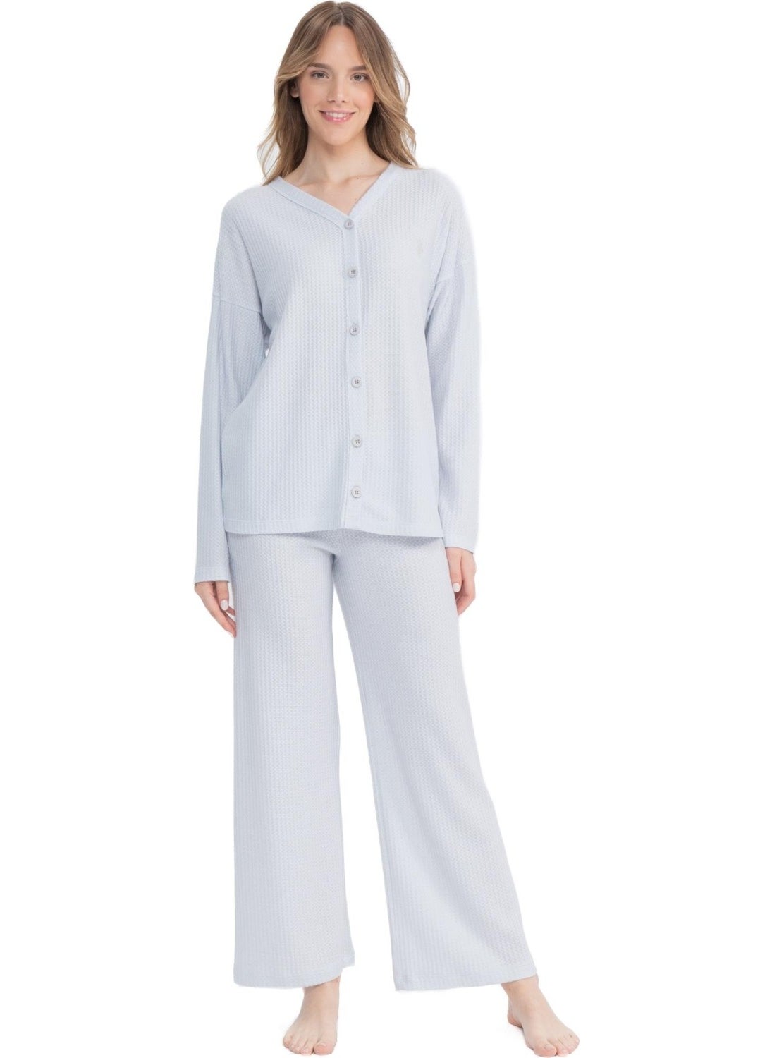 Women's Button Front Long Sleeve Wide Leg Pajama Set - pzsku/ZA674EA89480C7E771F10Z/45/_/1730556638/4ebbf31b-b801-46ef-b843-a3b632530f0e