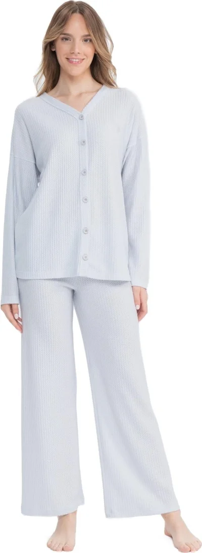 U.S. Polo Assn. Women's Button Front Long Sleeve Wide Leg Pajama Set