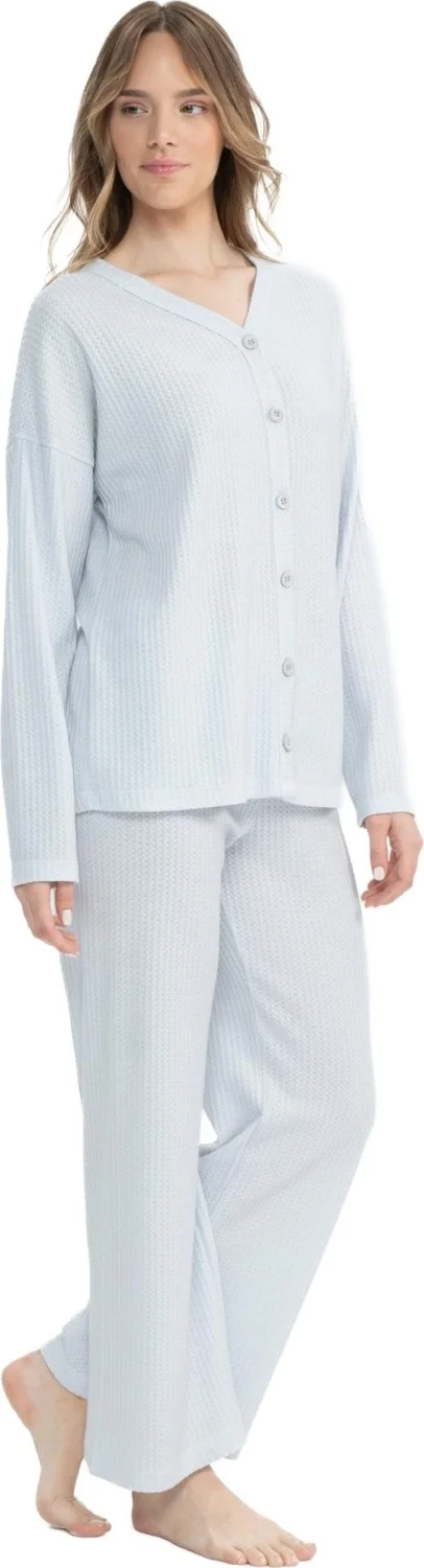 U.S. Polo Assn. Women's Button Front Long Sleeve Wide Leg Pajama Set