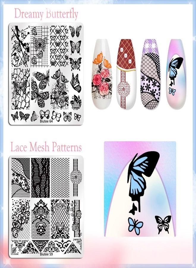 Biutee Nail Stamping Kit with 16 Nail Stamping Plates, Clear Jelly Nail Stamper, 2 Scrapers & Storage Bag, Nail Art Stamping Plate Set with Floral Geometric Beach Designs for DIY Manicure - Image 4