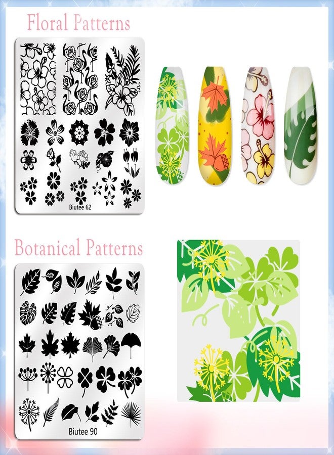 Biutee Nail Stamping Kit with 16 Nail Stamping Plates, Clear Jelly Nail Stamper, 2 Scrapers & Storage Bag, Nail Art Stamping Plate Set with Floral Geometric Beach Designs for DIY Manicure - Image 5
