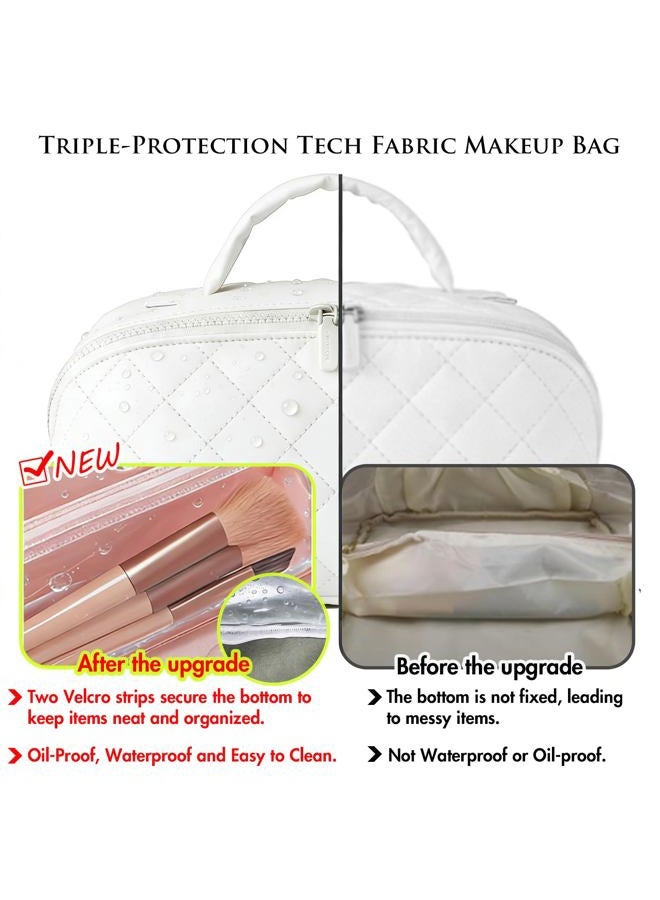 MINGRI Large Capacity Travel Cosmetic Bag for Women,Makeup Bag Travelling PU Leather Cosmetic Bag Waterproof,Multifunctional Storage Travel Toiletry Bag Skincare Bag (Rhombus-White), Rhombus White - Image 5