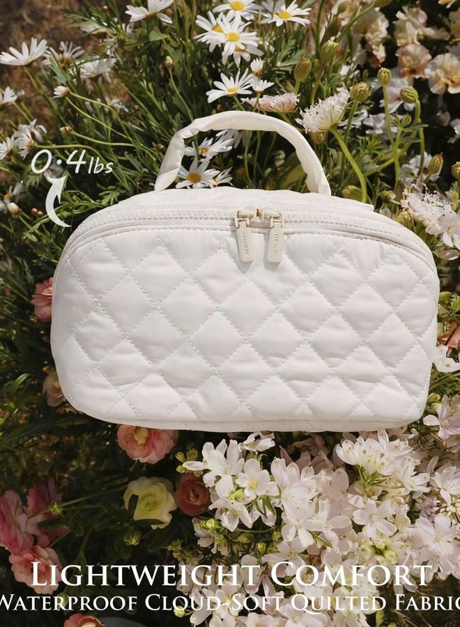 MINGRI Large Capacity Travel Cosmetic Bag for Women,Makeup Bag Travelling PU Leather Cosmetic Bag Waterproof,Multifunctional Storage Travel Toiletry Bag Skincare Bag (Rhombus-White), Rhombus White - Image 3