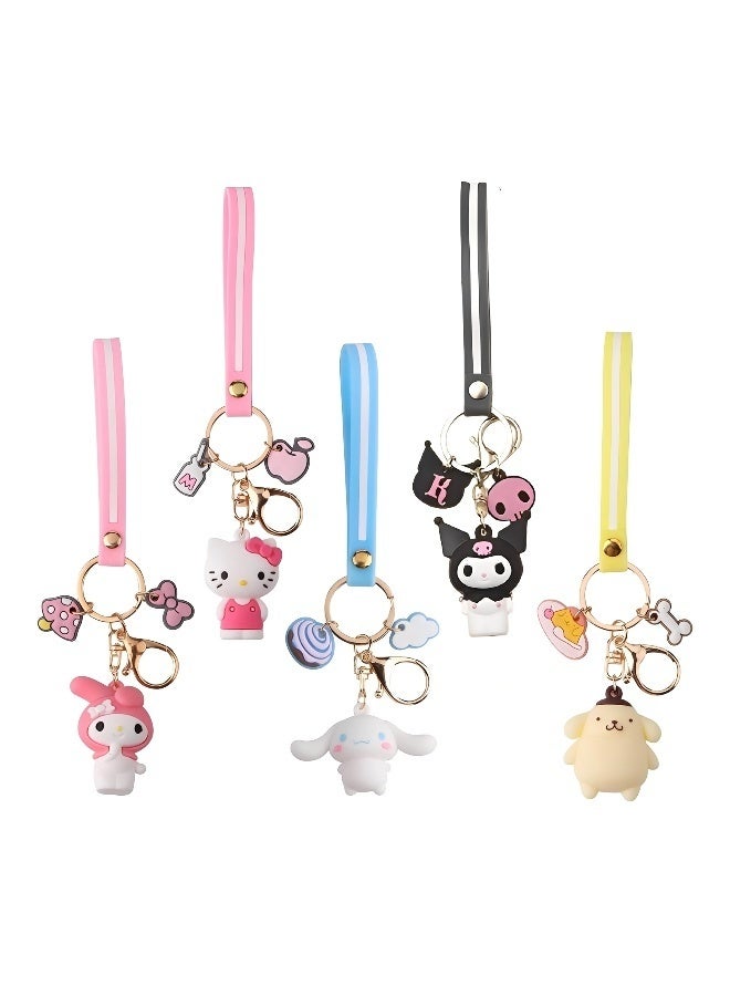 5 قطع من سلاسل المفاتيح أنيمي كاواي للسيارة وإكسسوارات سلاسل المفاتيح وحقائب اليد للنساء أو الأطفال - Image 1