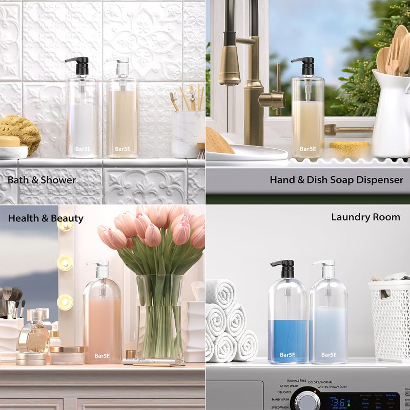 Bar5F Pumps for Shampoo Conditioner Lotion Body Wash, Fits 1" Inch Bottle Necks, 1 Liter 33.8-Ounce Bottles (Black and White) - Image 4