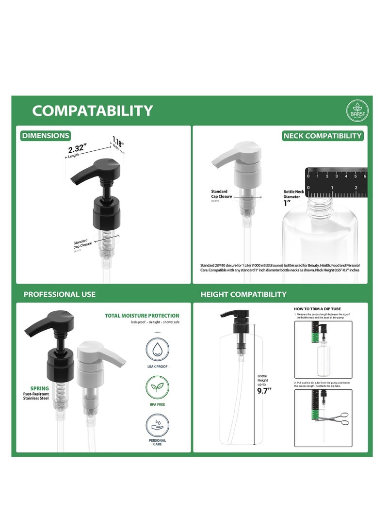 Bar5F Bar5F Universal Pumps for Shampoo Conditioner Lotion Body Wash, Fits 1" Inch Bottle Necks, 1 Liter 33.8-Ounce Bottles, Black and White 2-Pack - Image 3