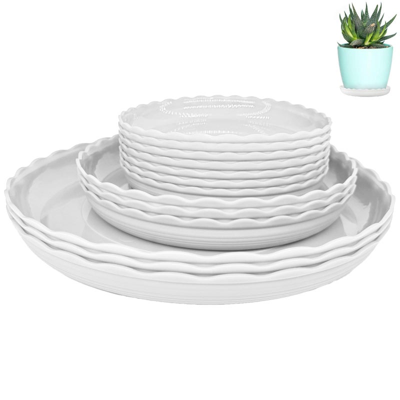 OFiSEXPT Plant Saucer Set 13 Pcs Plant Trays 6 8 10 Inch Durable Plastic White Round Plant Pot Trays Drip Trays for Indoor and Outdoor Garden - Image 2