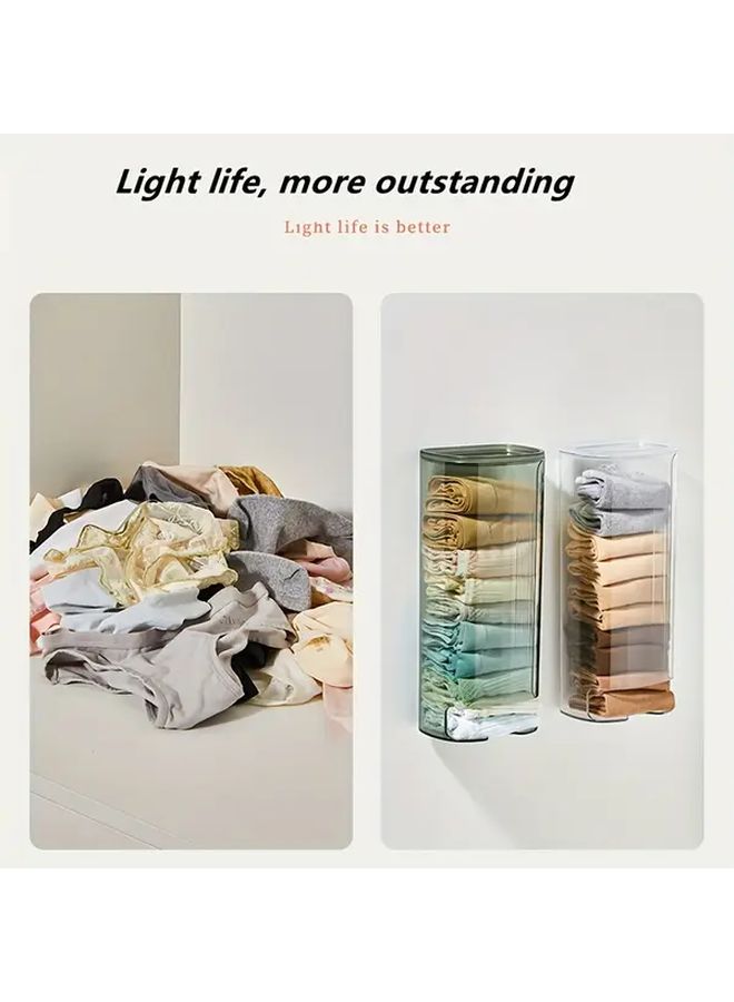 Light Green Wall Mounted Underwear Sock Organizer Box Durable Plastic Storage Transparent Lid - Image 2