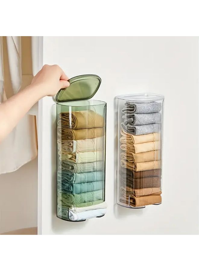 Light Green Wall Mounted Underwear Sock Organizer Box Durable Plastic Storage Transparent Lid - Image 1
