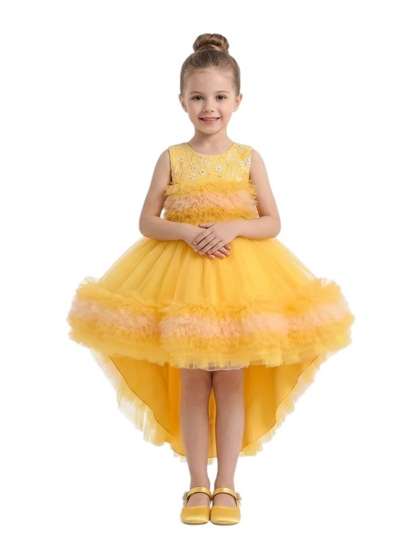Bidani Yellow High-Low Tulle Flower Girl Dress