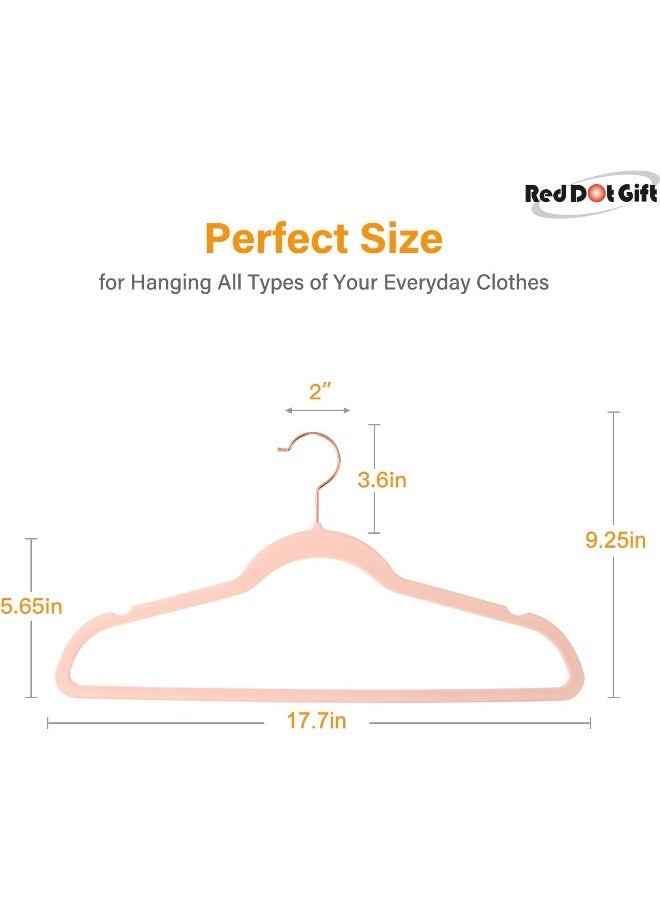 Red Dot Gift Red Dot Gift® 50-Pack Rose-Pink 45cm Non-Slip Velvet Hangers & Rose Golden 360 Degree Rotatable Hook - Durable & Slim - Non Slip Hangers for Coat Hangers - Pant Hangers - Image 2