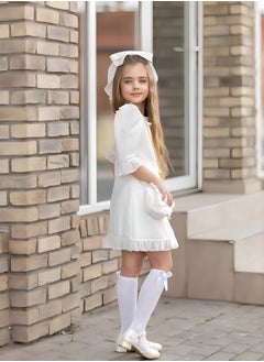 OLUDENIZ Dress Chic 4-Piece Girls' Celebration Ensemble: Includes Dress, Hair Clip, Handbag, and Long Socks - Coordinated Colors, Made in Turkey  - Image 1