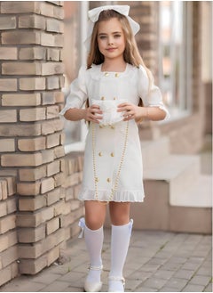 OLUDENIZ Dress Chic 4-Piece Girls' Celebration Ensemble: Includes Dress, Hair Clip, Handbag, and Long Socks - Coordinated Colors, Made in Turkey  - Image 3