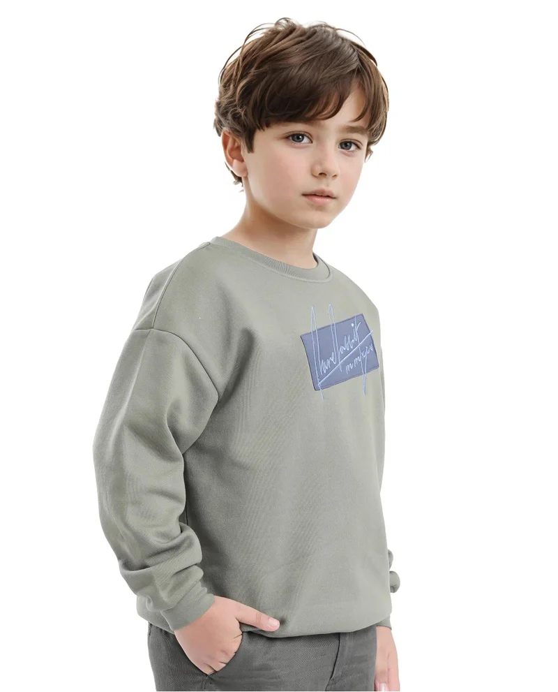 Rare Ones Rare Ones Kids Niret Dusky Green Cotton Poly Full Sleeve Embroidered Sweatshirt