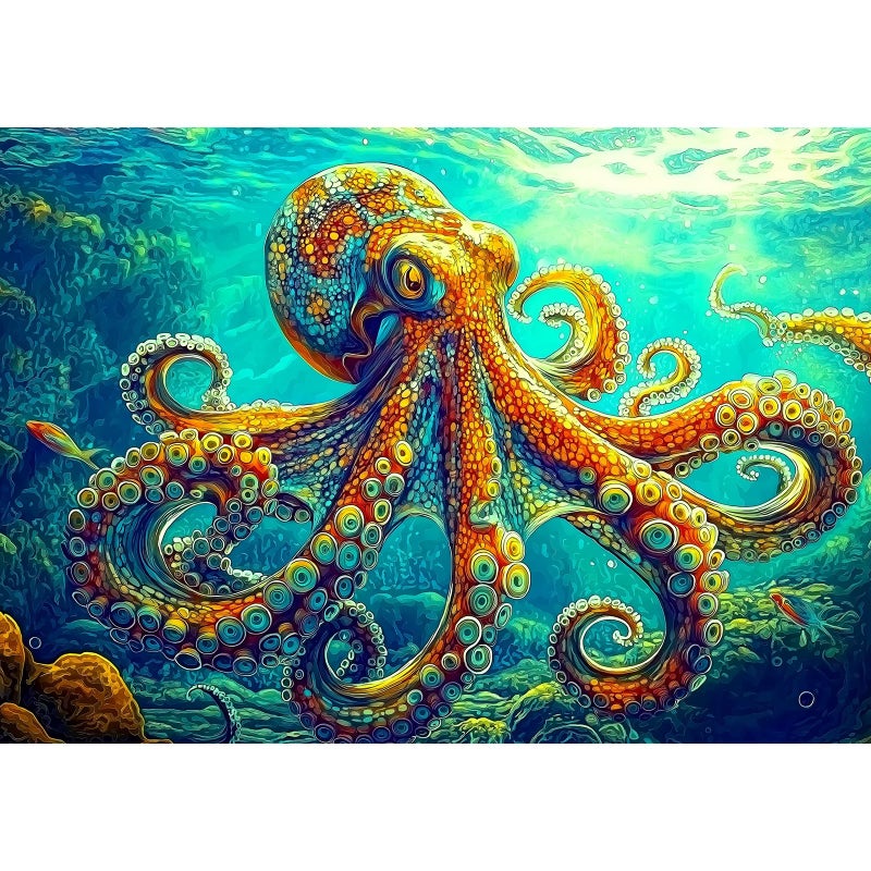 MINIWAN Vibrant Oil Painting Style Giant Octopus Jigsaw Puzzles for Adults 1000 Pieces Colorful Underwater Common Octopus Jigsaw Puzzle Gift for Marine Animal Art Lovers 275x197 Inch - Image 3