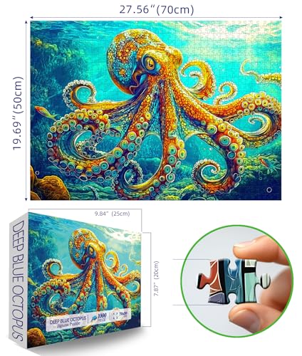 MINIWAN Vibrant Oil Painting Style Giant Octopus Jigsaw Puzzles for Adults 1000 Pieces Colorful Underwater Common Octopus Jigsaw Puzzle Gift for Marine Animal Art Lovers 275x197 Inch - Image 5