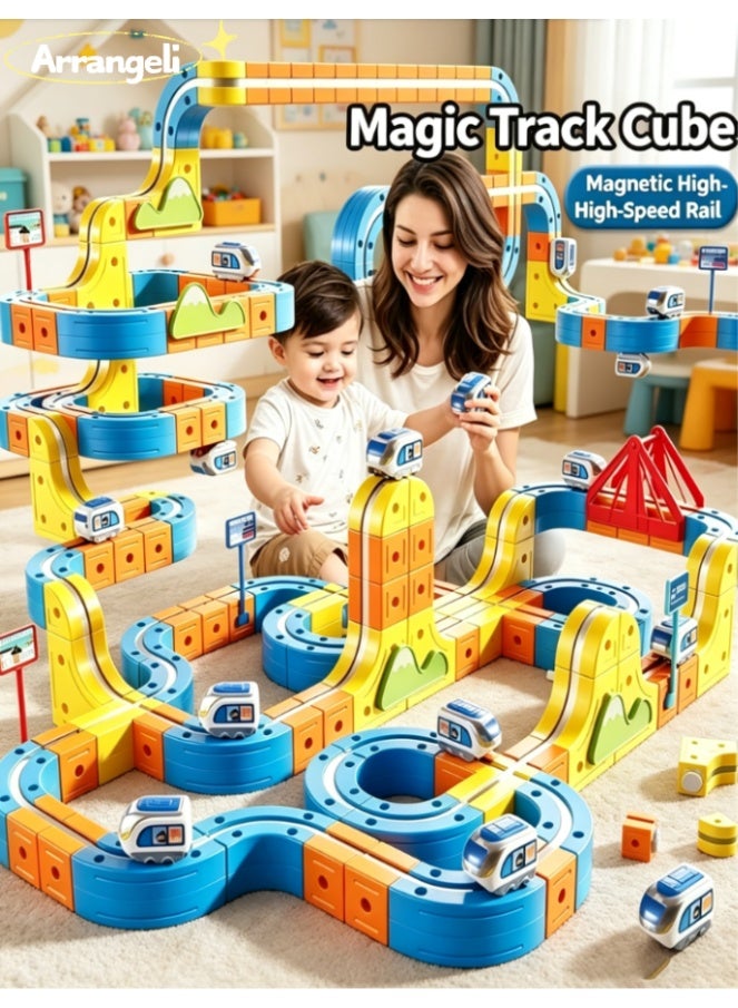 CityRiya-Long 175 PCS DIY Flexible Electric Train Tracks Building Blocks Toy, Anti-Derail Invert Floating Subway Rail Set, Multishape Customizable 3D Track Playset, Non-Toxic Smooth STEM Learning Gift for Toddler Kids (DYS060-175PCS) - Image 1