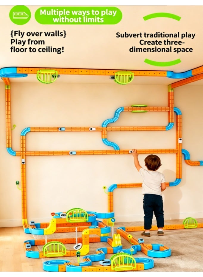 CityRiya-Long 175 PCS DIY Flexible Electric Train Tracks Building Blocks Toy, Anti-Derail Invert Floating Subway Rail Set, Multishape Customizable 3D Track Playset, Non-Toxic Smooth STEM Learning Gift for Toddler Kids (DYS060-175PCS) - Image 5