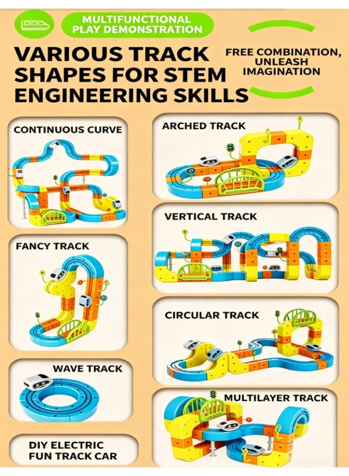 CityRiya-Long 175 PCS DIY Flexible Electric Train Tracks Building Blocks Toy, Anti-Derail Invert Floating Subway Rail Set, Multishape Customizable 3D Track Playset, Non-Toxic Smooth STEM Learning Gift for Toddler Kids (DYS060-175PCS) - Image 4