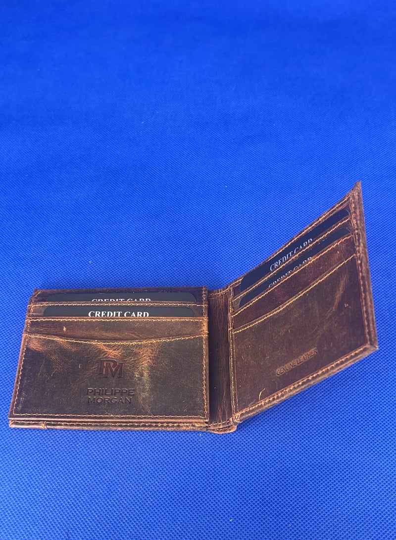 فيليب مورجان محفظة كلاسيكية من الجلد الطبيعي ذات الطي الفردي باللون البني للرجال - Image 2