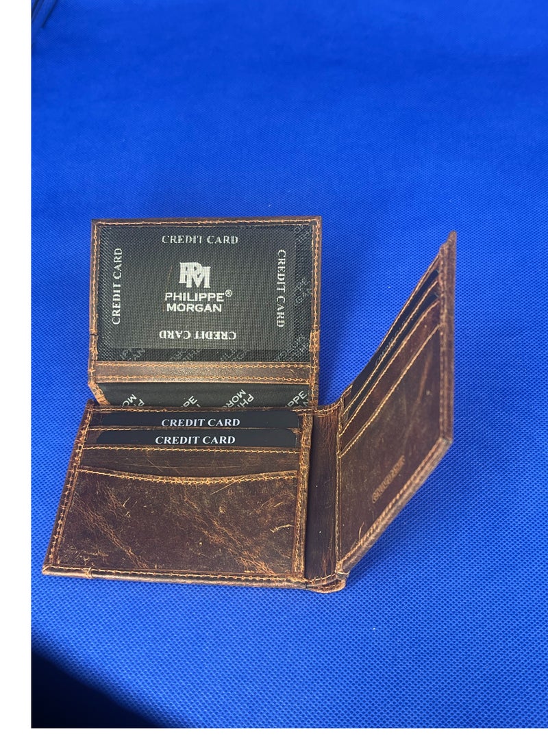 فيليب مورجان محفظة كلاسيكية من الجلد الطبيعي ذات الطي الفردي باللون البني للرجال - Image 3