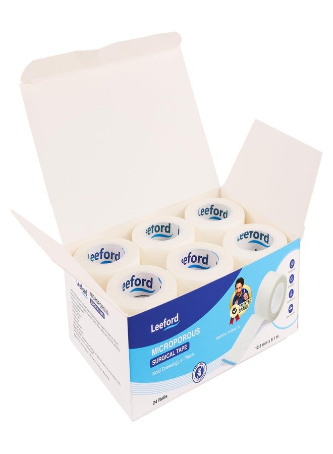 Leeford Microporous Surgical Tape, Soft Wound Fixation Tape for Dressing & First Aid | Water Resistant, Skin-Friendly & Strong Adhesion, Easy to Tear & Latex Free, Ideal choice for physiotherapy (24 Rolls) Size: 12.5mm * 9.1mm - Image 1