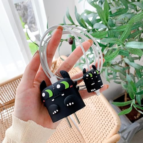 INEFABLE Charger Case Cover Protector with 3D Cute Pattern for iPhone Charger only 18W & 20W, Data Charging Cable Wire Saver Protective Cable Cover Full Protection - Set Of 1 (Black Dragon) - Image 2