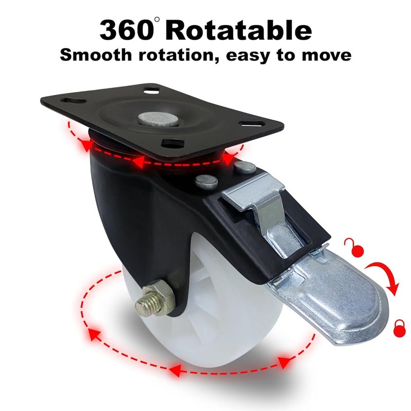 Impex IMPEX 4 Caster Wheels Swivel Plate with Brake Lock For Trolley Truck 75MM Heavy Duty upto 1200 lbs Castor Wheel for FurnitureCounter 360 Rotating Castor Wheel Set of 4 Wheel Color Design May vary - Image 2