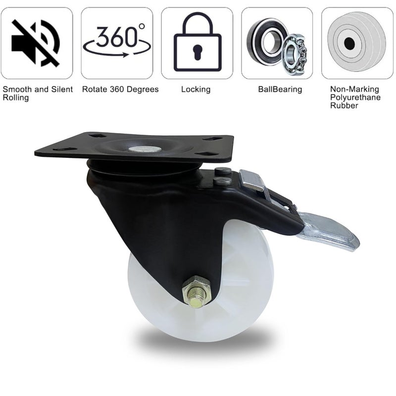 Impex IMPEX 4 Caster Wheels Swivel Plate with Brake Lock For Trolley Truck 75MM Heavy Duty upto 1200 lbs Castor Wheel for FurnitureCounter 360 Rotating Castor Wheel Set of 4 Wheel Color Design May vary - Image 4